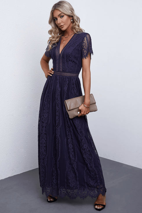 scalloped-trim-lace-plunge-dress Sophia's Trends - Sophia's Style-Lavender-XL